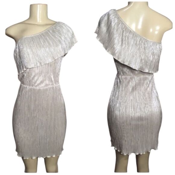 ASOS CHAMPAGNE‎ PLEATED ONE SHOULDER GLAM COCKTAIL DRESS 6 - Picture 1 of 11